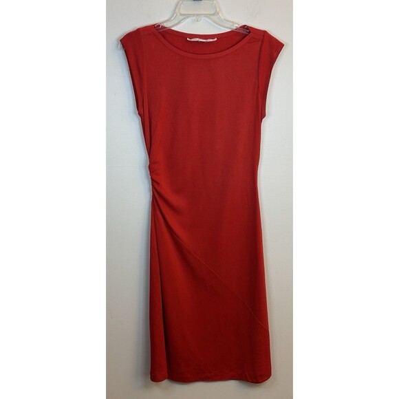 DIANE VON FURSTENBERG Red Ruched Side Sheath Midi Dress XS/S Knit Party Holiday - Picture 1 of 11